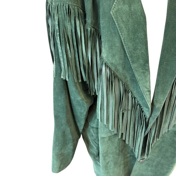 Green Suede Fringe Leather Jacket - Picture 7 of 10